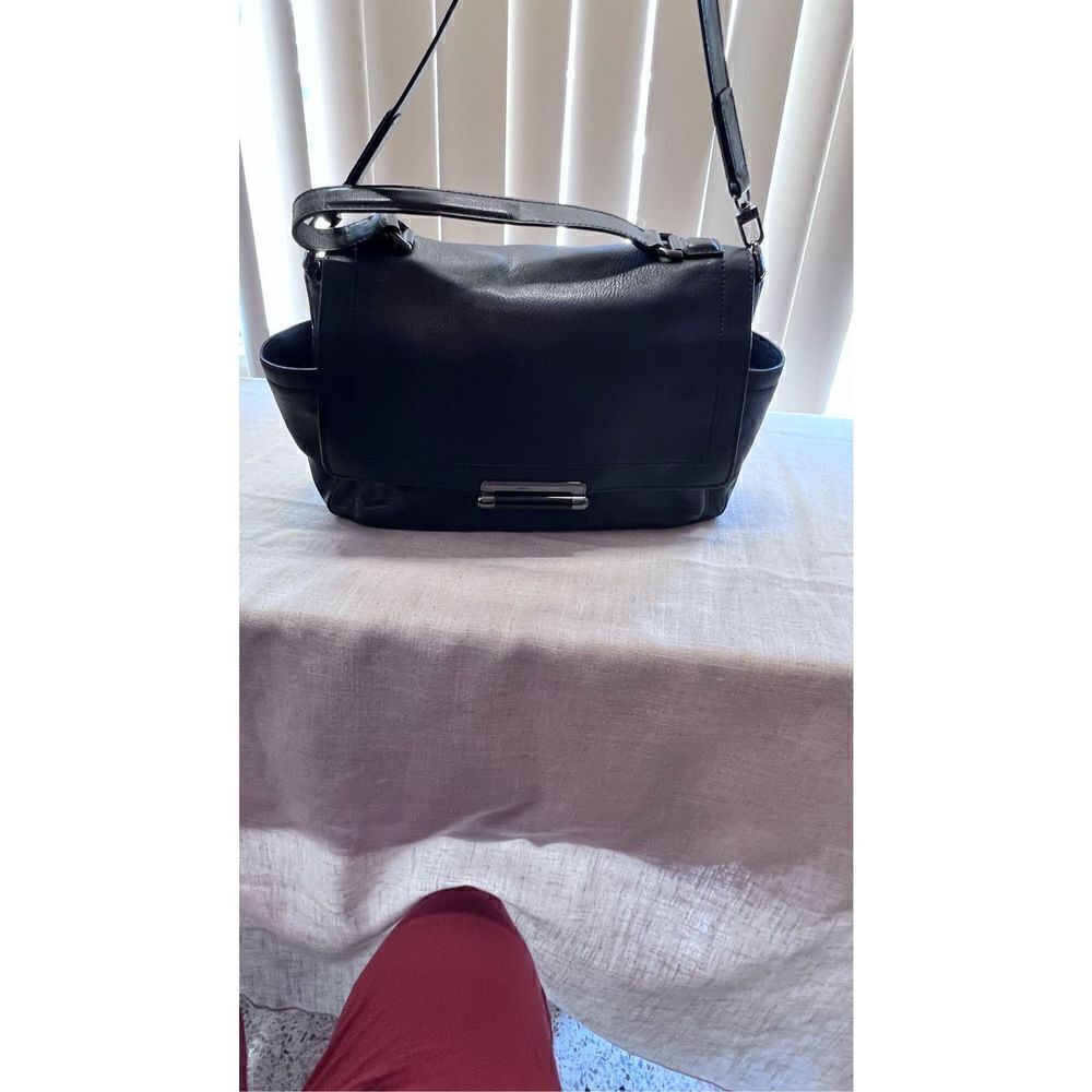 Diane Von Furstenberg Womens Black Leather Long Strap Purse Satchel Shoulder Bag